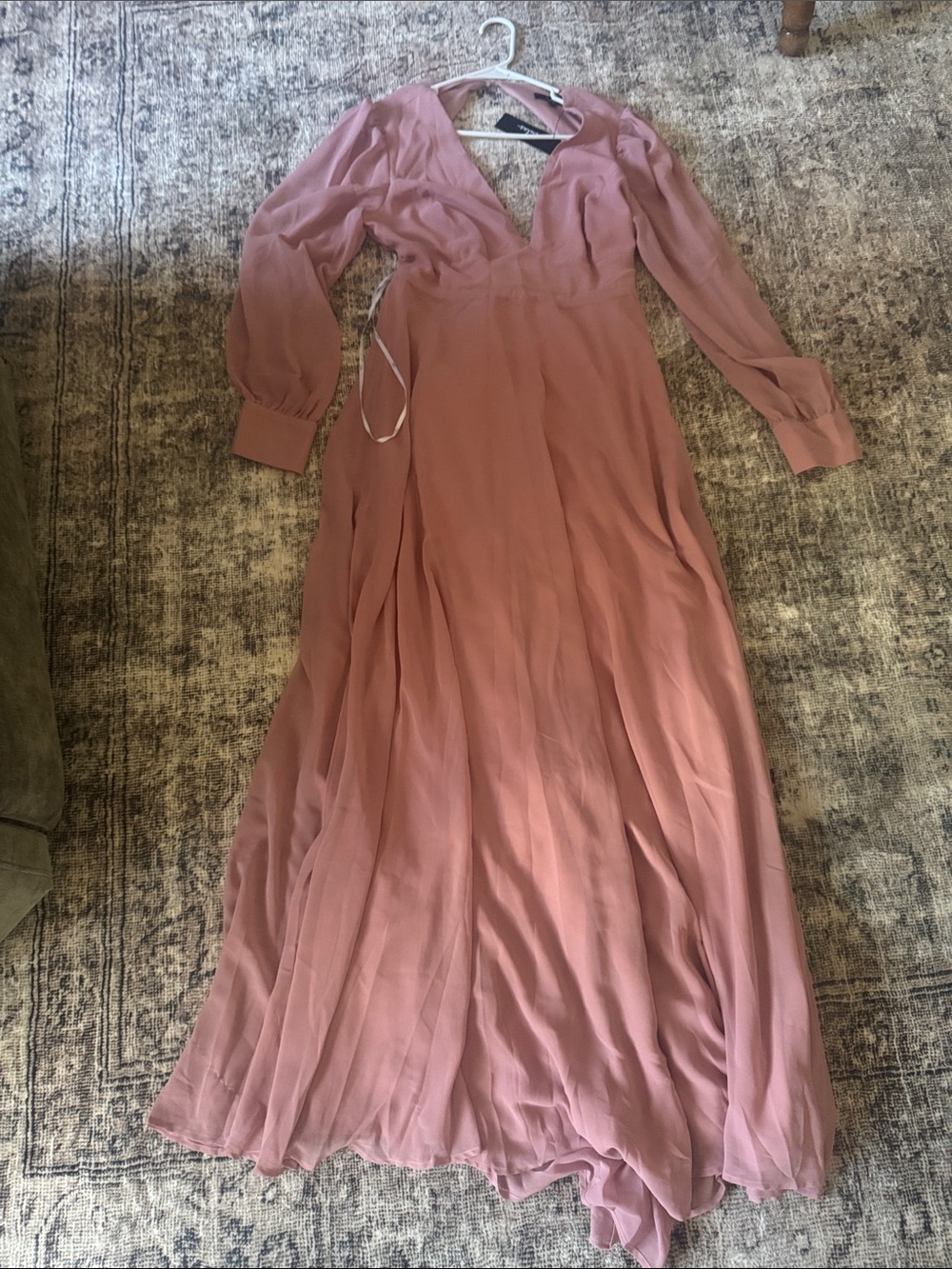 Lulu's Mauve Pink V-Neck Long Sleeve Chiffon Maxi Dress